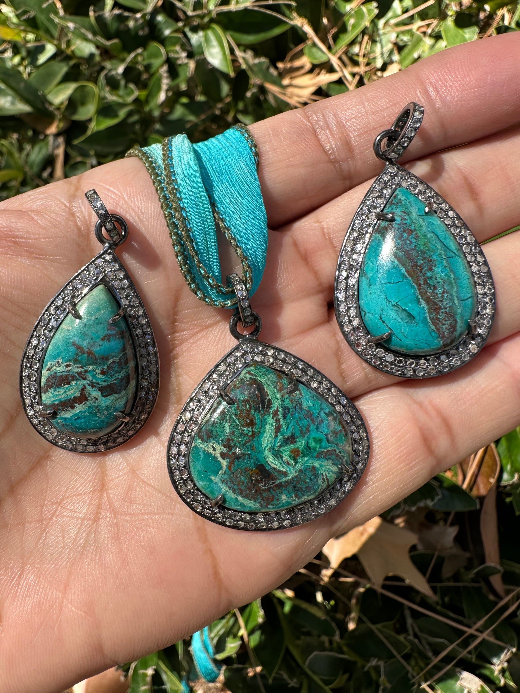 Tiago Collection - Shattuckite and Chrysocolla Pendants | Ulka Rocks