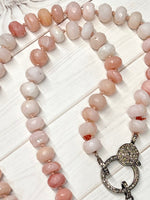 Pink Pink Opal Necklace and Pave Diamond Sterling Silver Flower Pendant | Ulka Rocks