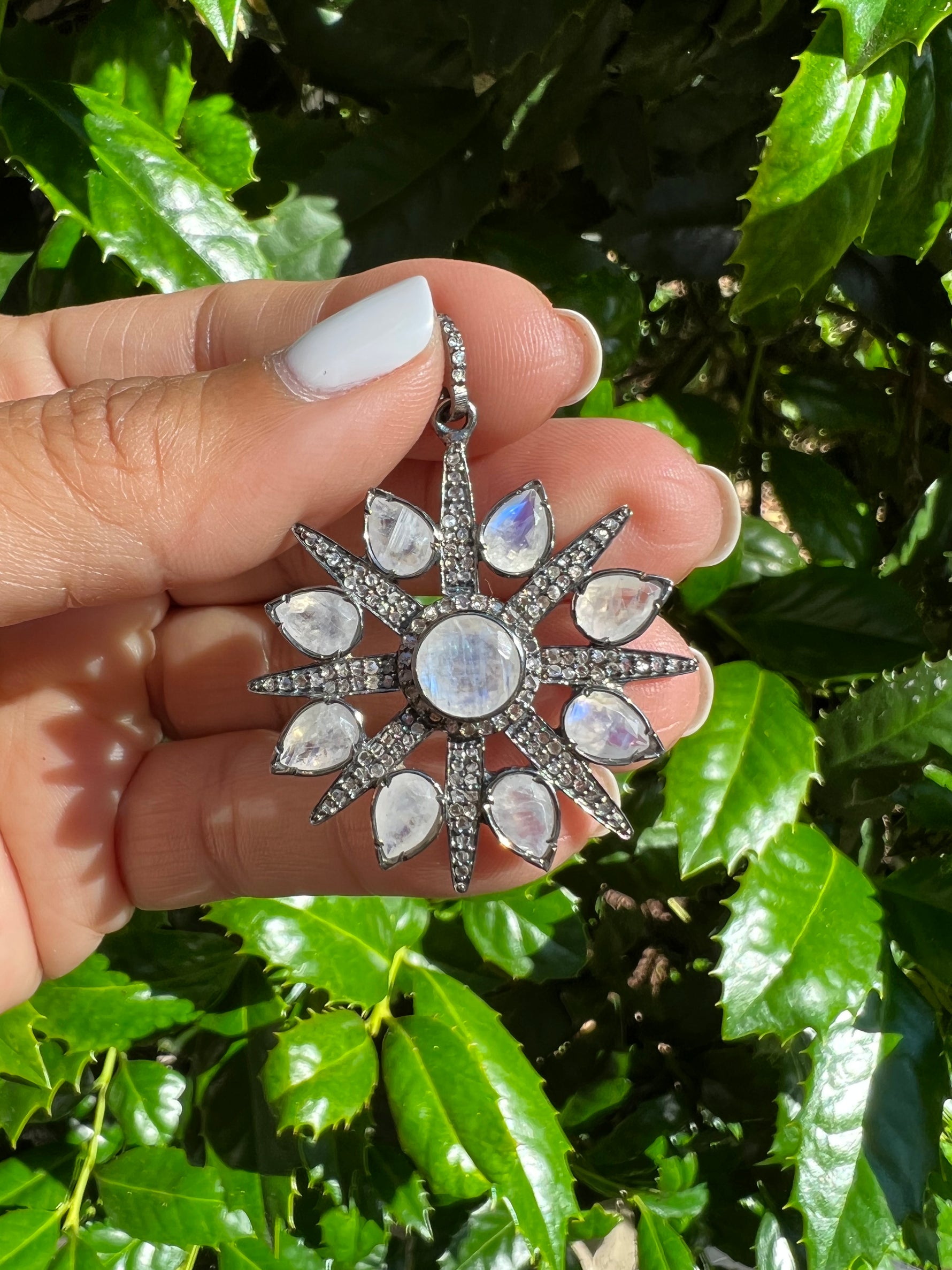 Blue Moonstone Teardrop Starburst Koss Pendant | Ulka Rocks