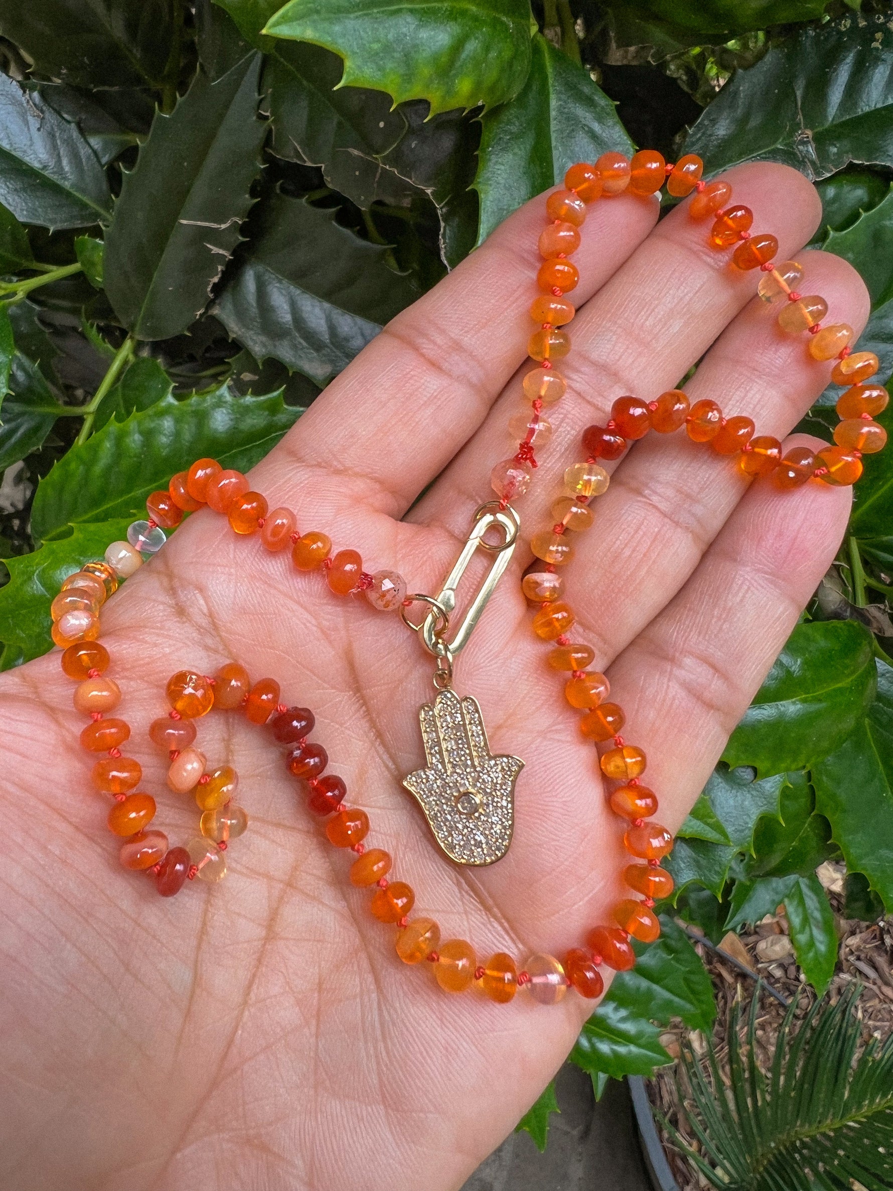 Helotes Prestige Collection - Ombre Fire Orange Opal 18" Necklace with 14K Gold Clasp | Ulka Rocks