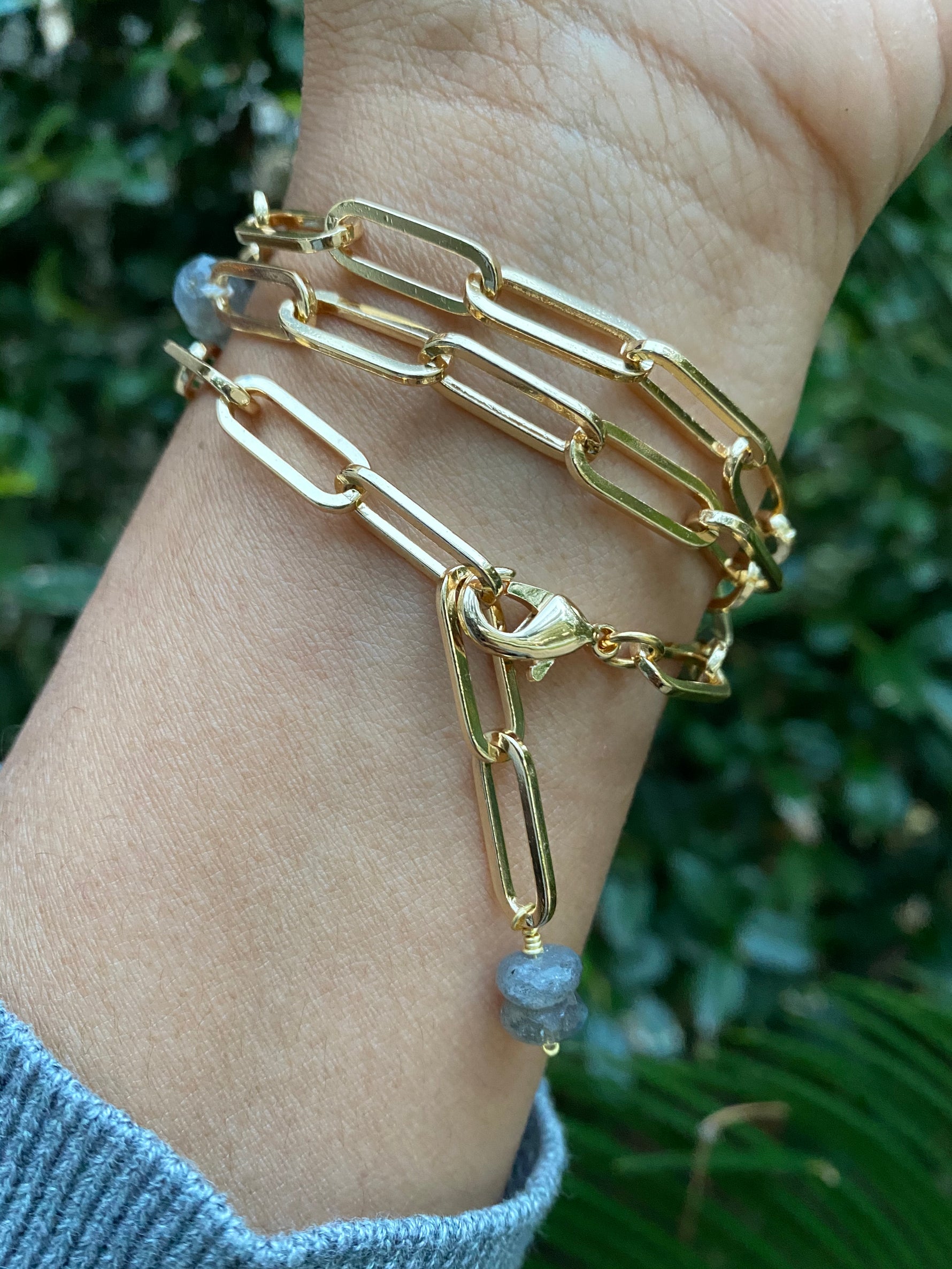 Tira Collection - Labradorite Paper Clip Chain Bracelet | Ulka Rocks