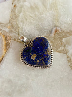 Diamond & Blue Azurite Sterling Silver Heart | Ulka Rocks