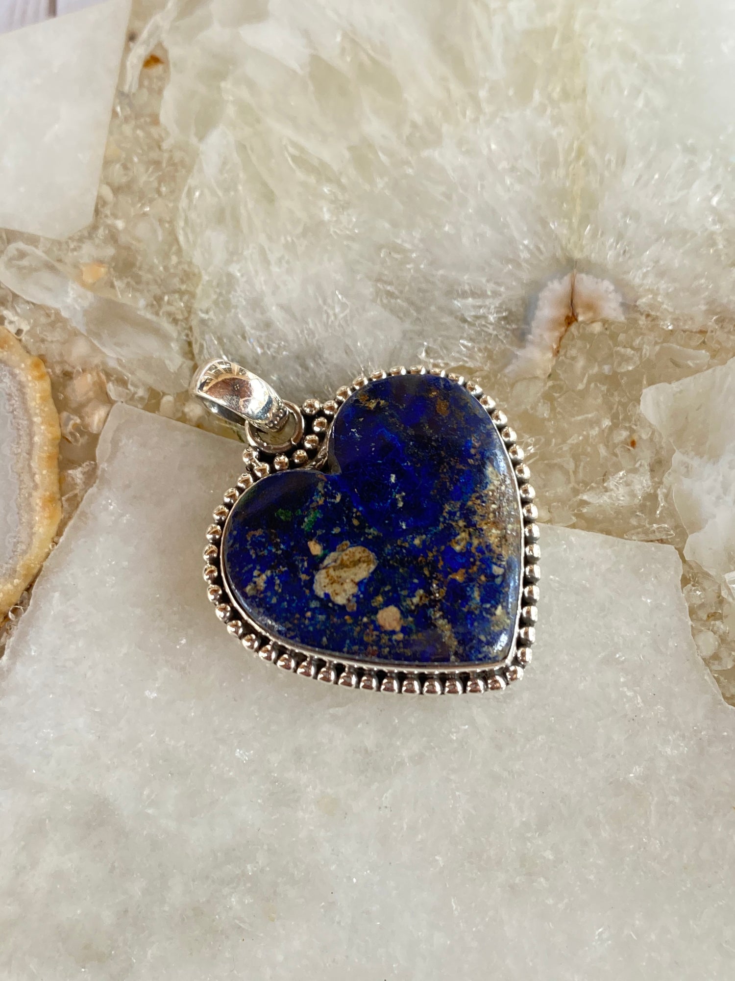 Diamond & Blue Azurite Sterling Silver Heart | Ulka Rocks
