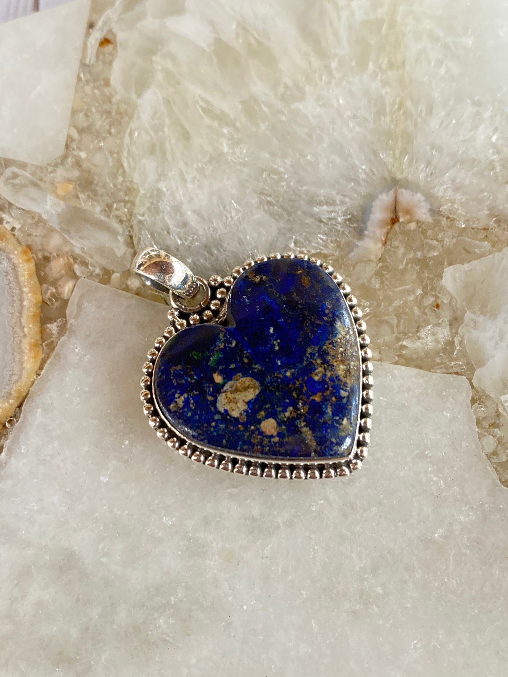 Diamond & Blue Azurite Sterling Silver Heart | Ulka Rocks