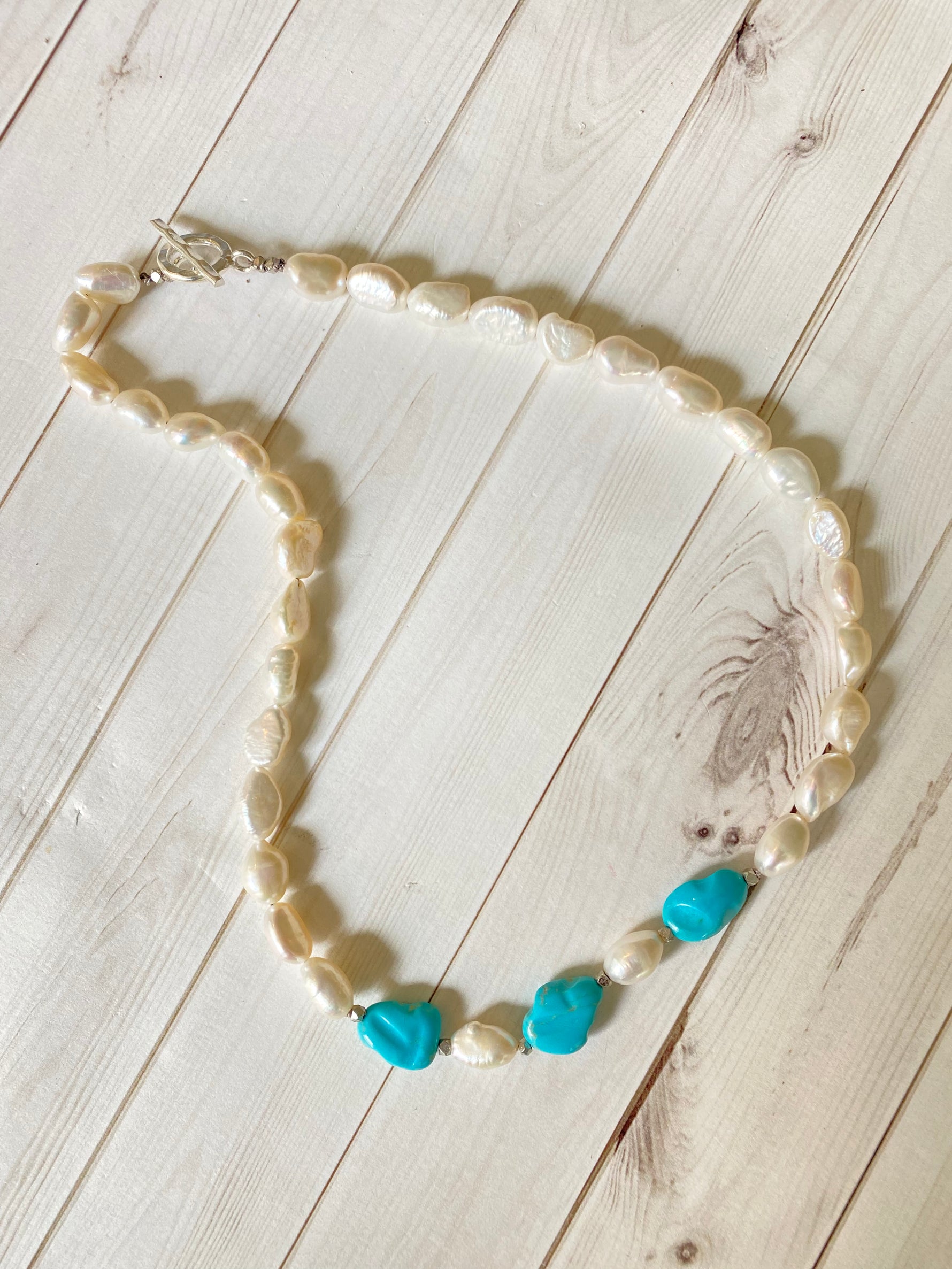 Blue Pearl and Sleeping Beauty Turquoise Necklace | Ulka Rocks