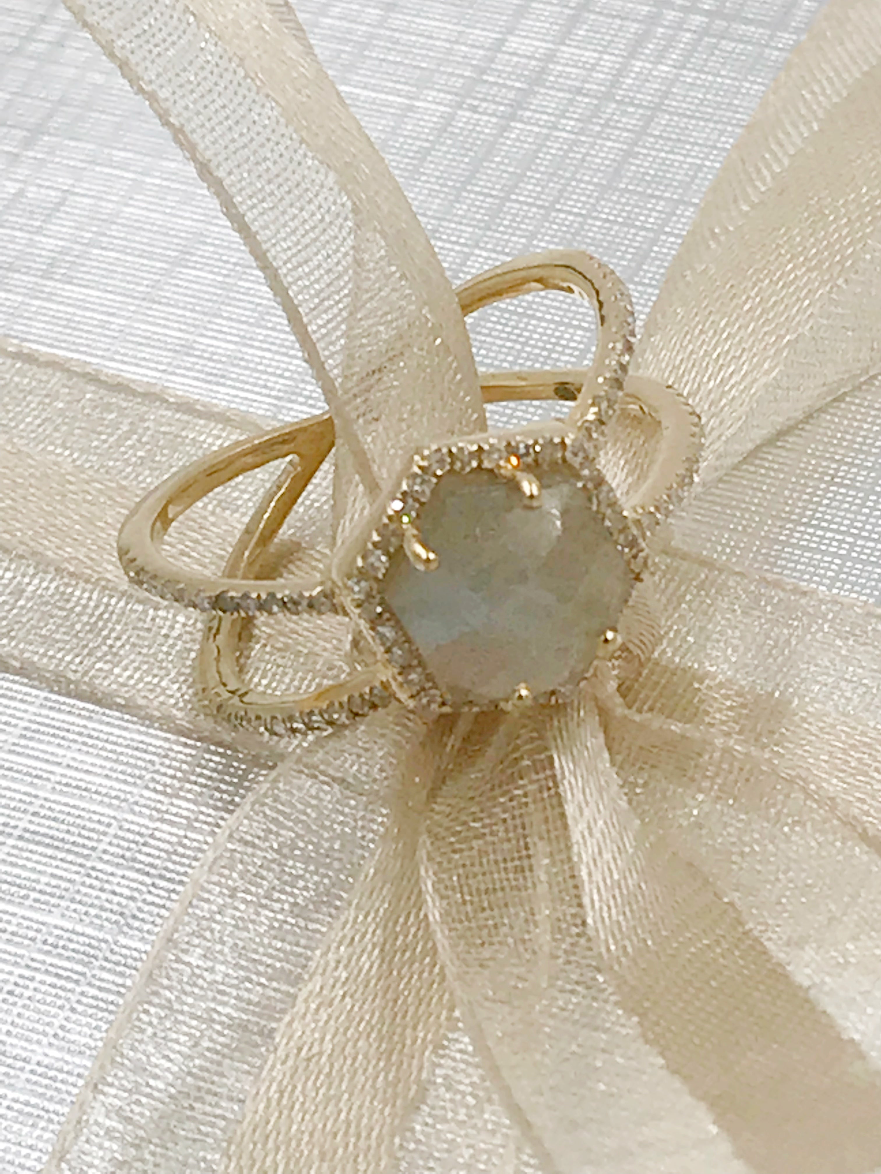 Benbrook diamond labradorite double band ring in 14k gold