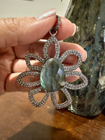 Green Labradorite Diamond Flower Pendant | Ulka Rocks