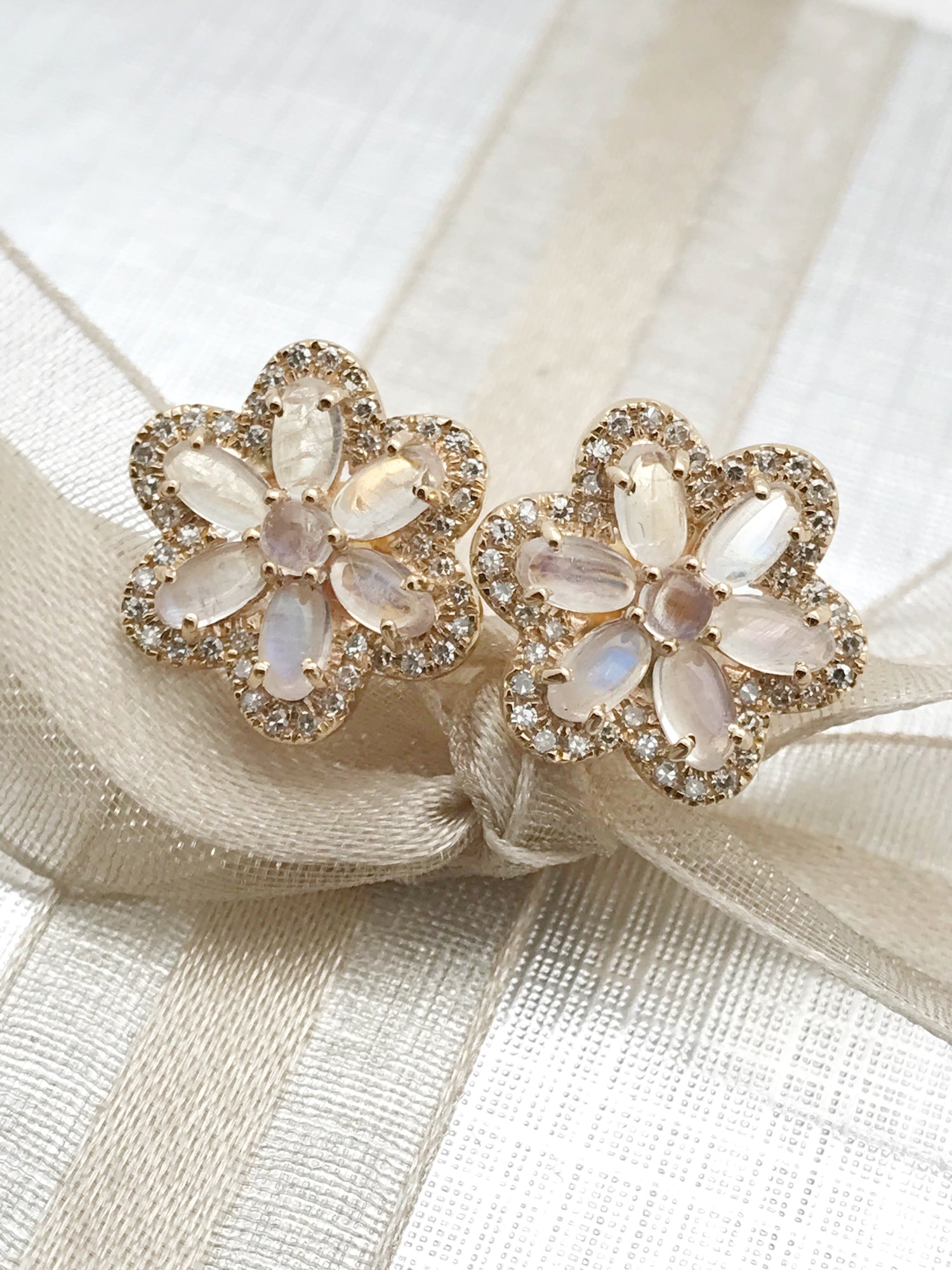 Diamond Flower Earrings in 14K Gold | Ulka Rocks