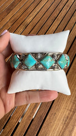 Turquoise bracelet alternate angle showing natural stone variation