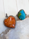 Custom Order for Suzanne - Coral Heart Diamond Pendant and Opal Ring