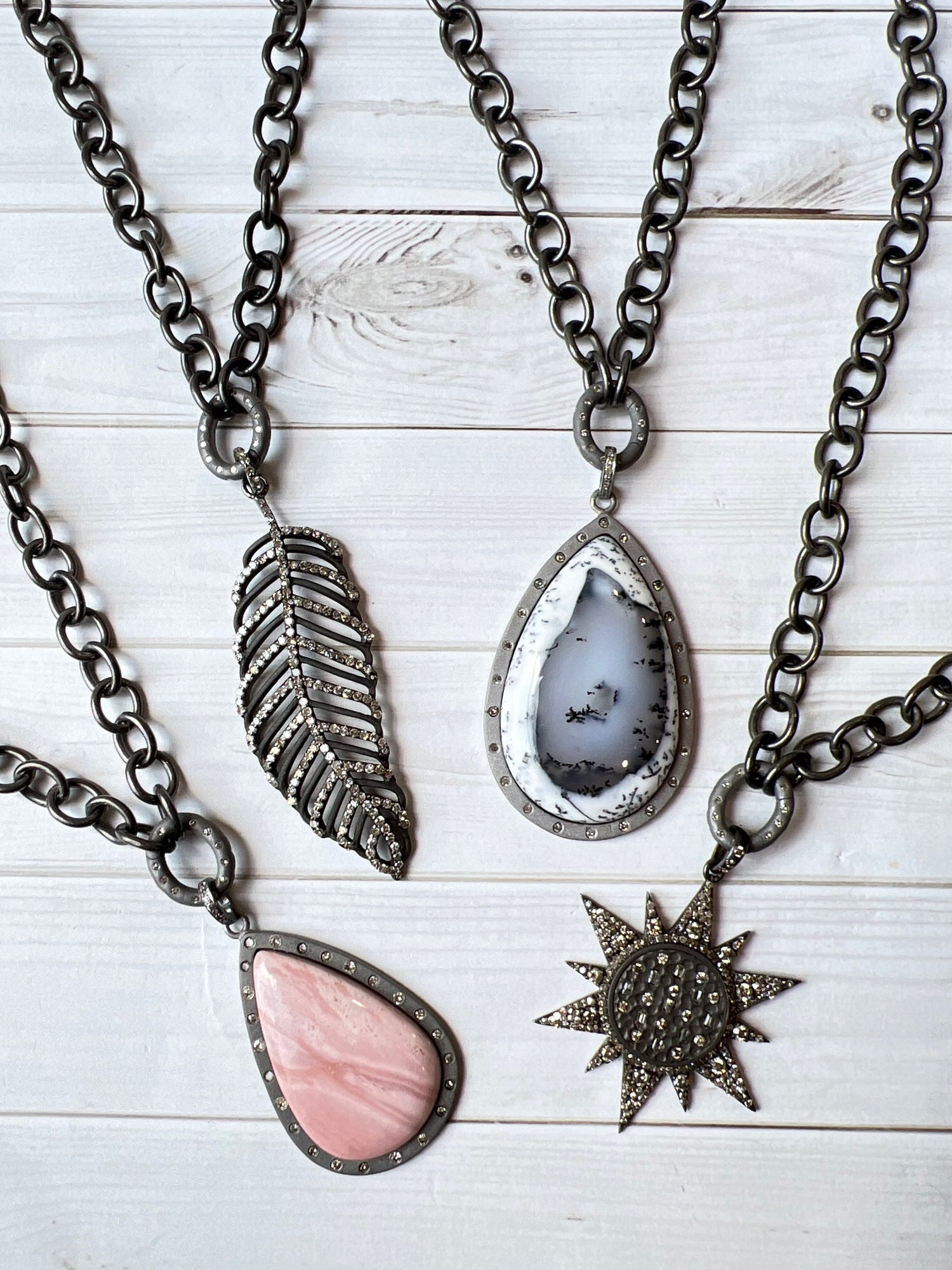 Diamond and Opal necklace pendant combo in Sterling Silver by Ulka Rocks