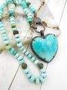 Custom Order for Judi - Turquoise and diamond heart pendant and Peruvian opal necklace with pave diamond clasp