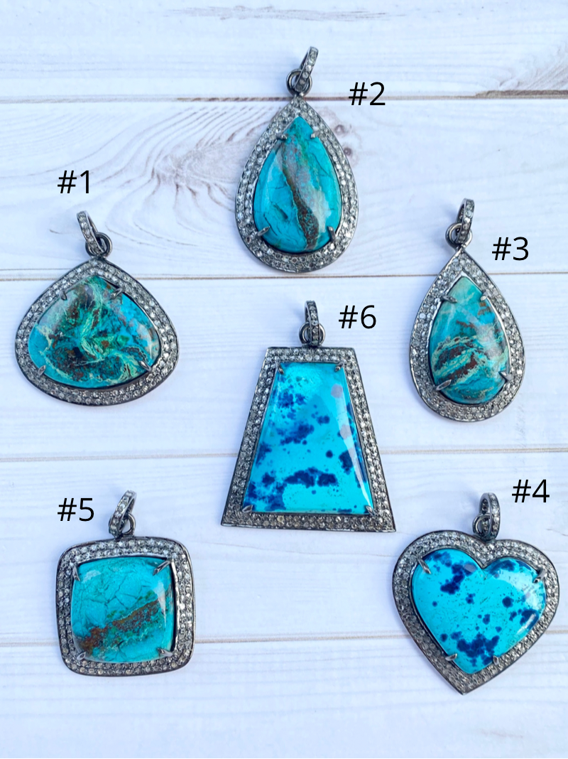 Tiago Collection - Shattuckite and Chrysocolla Pendants | Ulka Rocks
