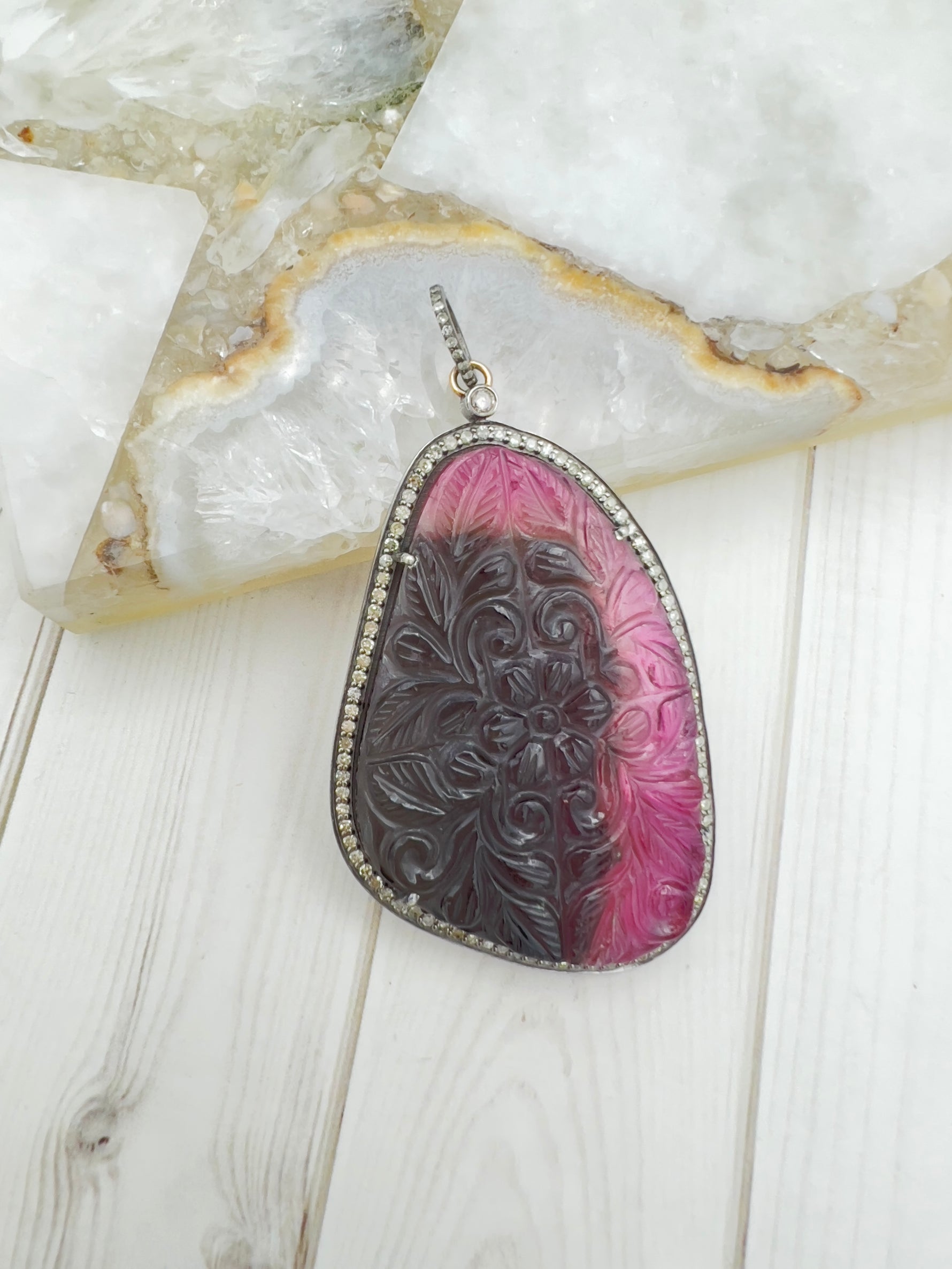 Carved Purple Tourmaline Koss Pendant | Ulka Rocks