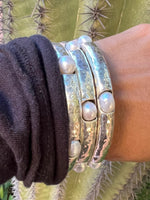 Sterling Silver Hammered Gray Pearl Bracelets | Ulka Rocks