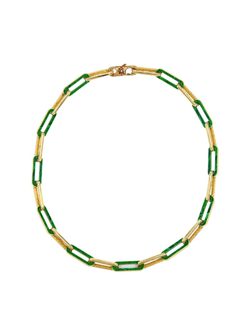 18" Malachite Flower Etched Necklace in 14K Gold | Ulka Rocks