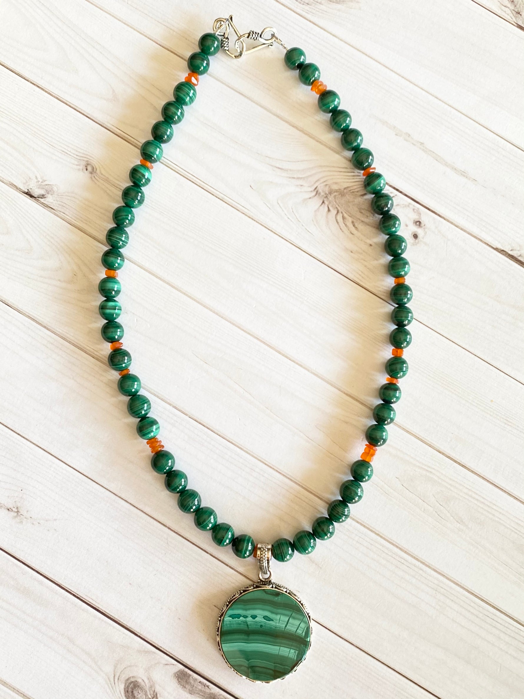 18" Green Malachite Sterling Silver Necklace | Ulka Rocks
