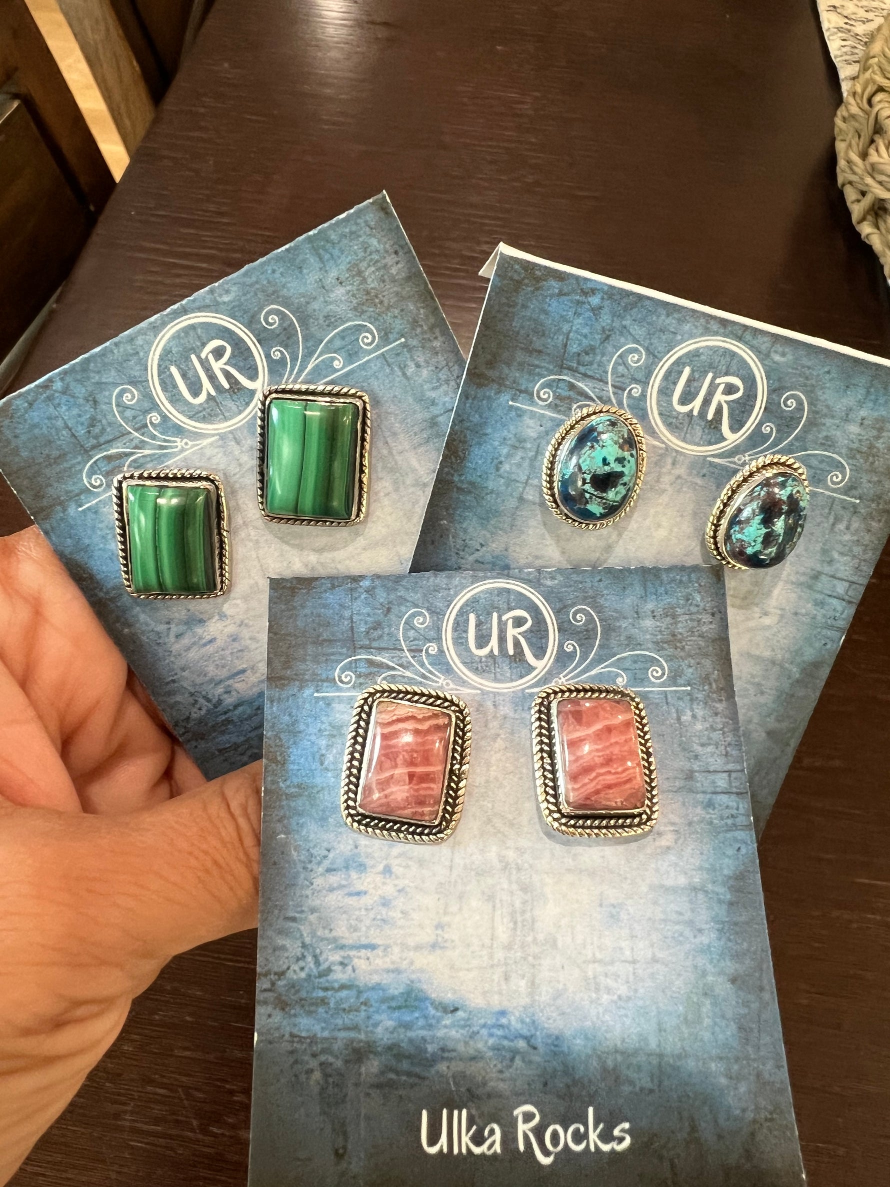 Natural Gemstone Sterling Silver Stud Earrings | Ulka Rocks
