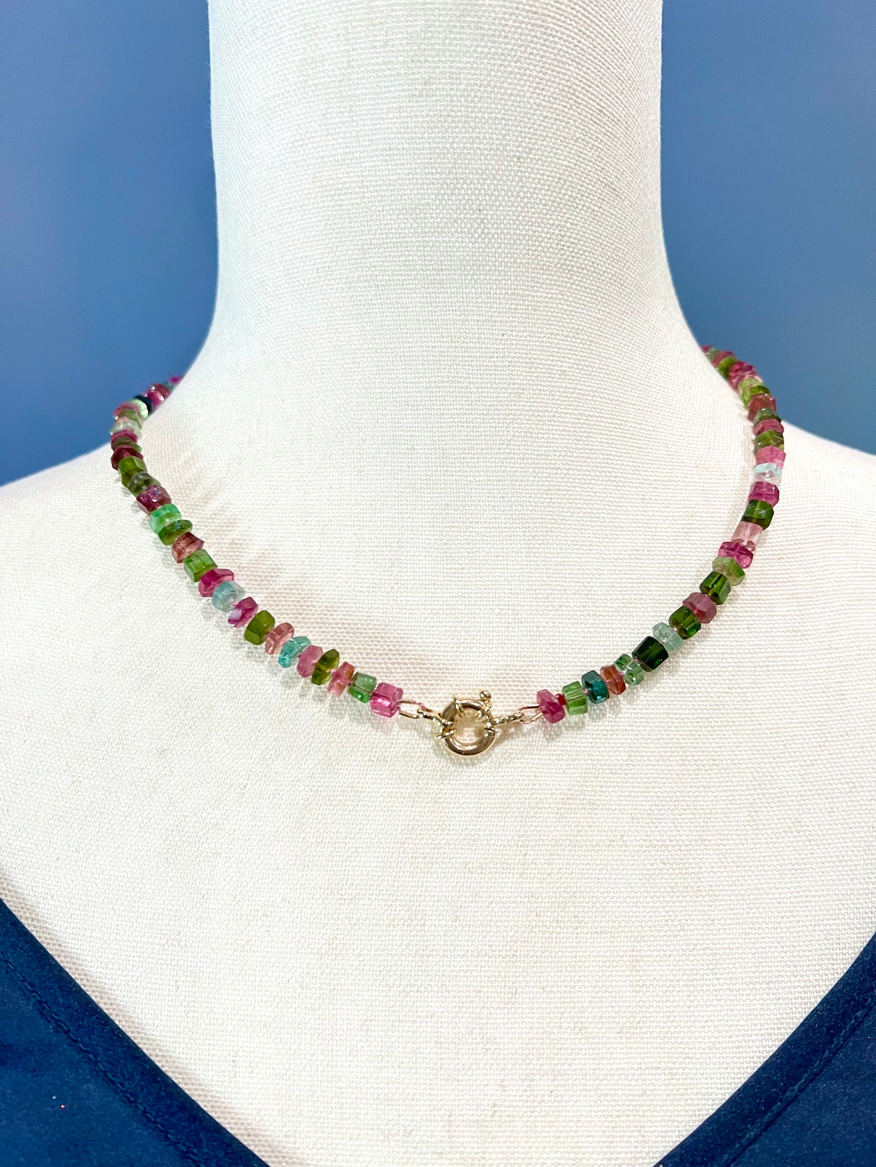 Bichrome Pink Tourmaline 18" Necklace with 14K Gold Clasp | Ulka Rocks
