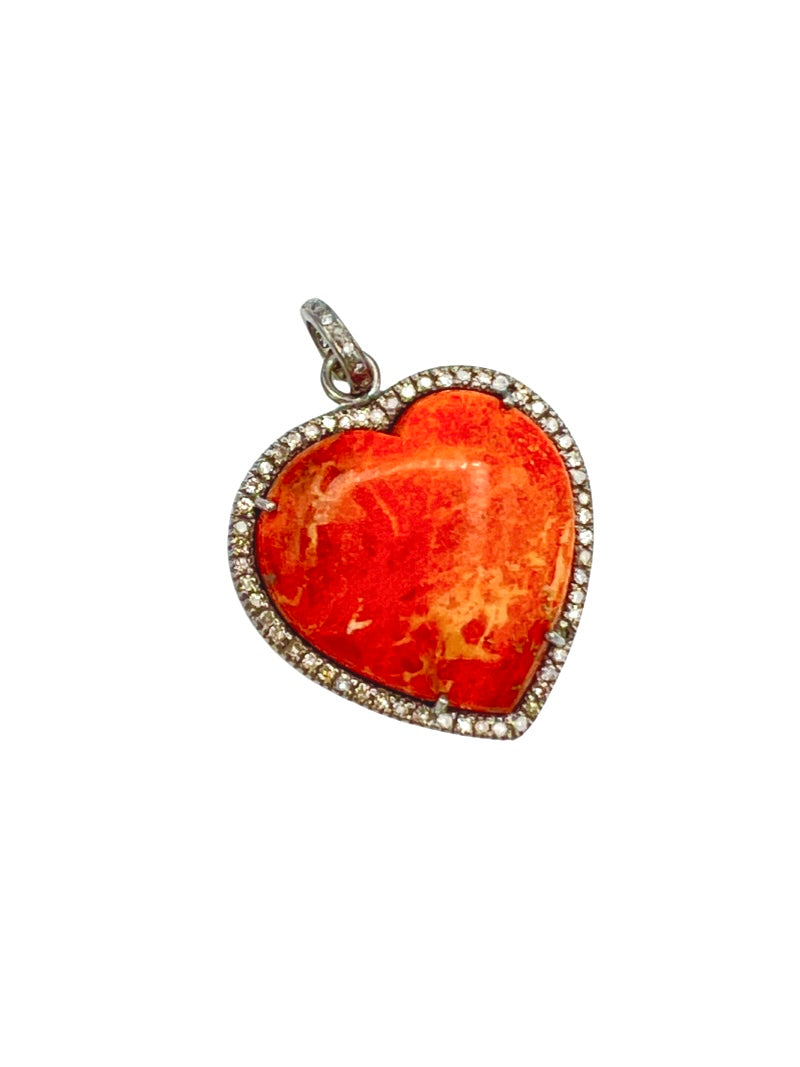 Orange Coral Heart Diamond Pendant | Ulka Rocks