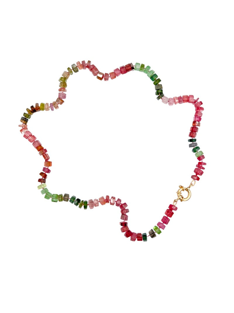 Watermelon Pink Tourmaline 19" Necklace with 14K Gold Clasp | Ulka Rocks