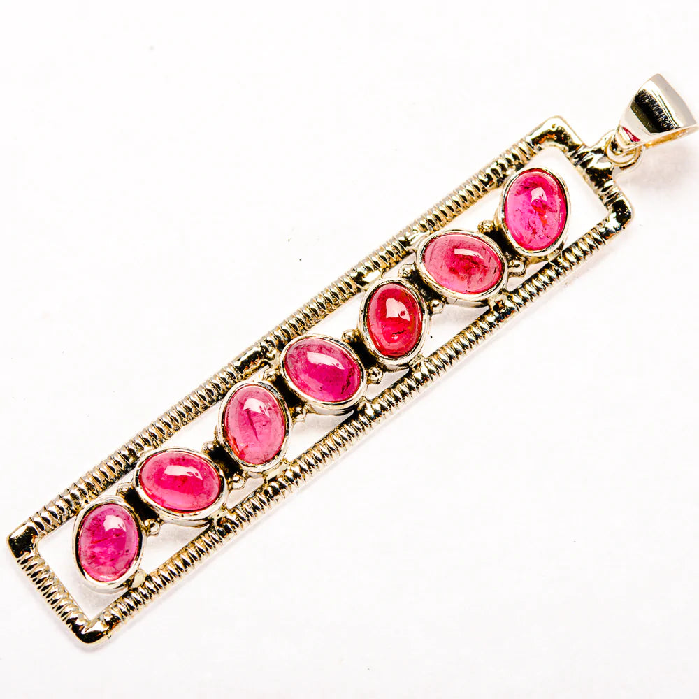 Pink Tourmaline Sterling Silver Bar Pendants | Ulka Rocks