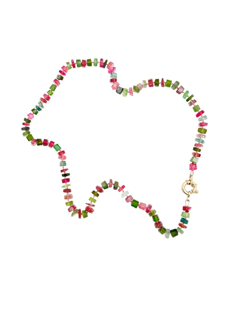 Bichrome Pink Tourmaline 18" Necklace with 14K Gold Clasp | Ulka Rocks