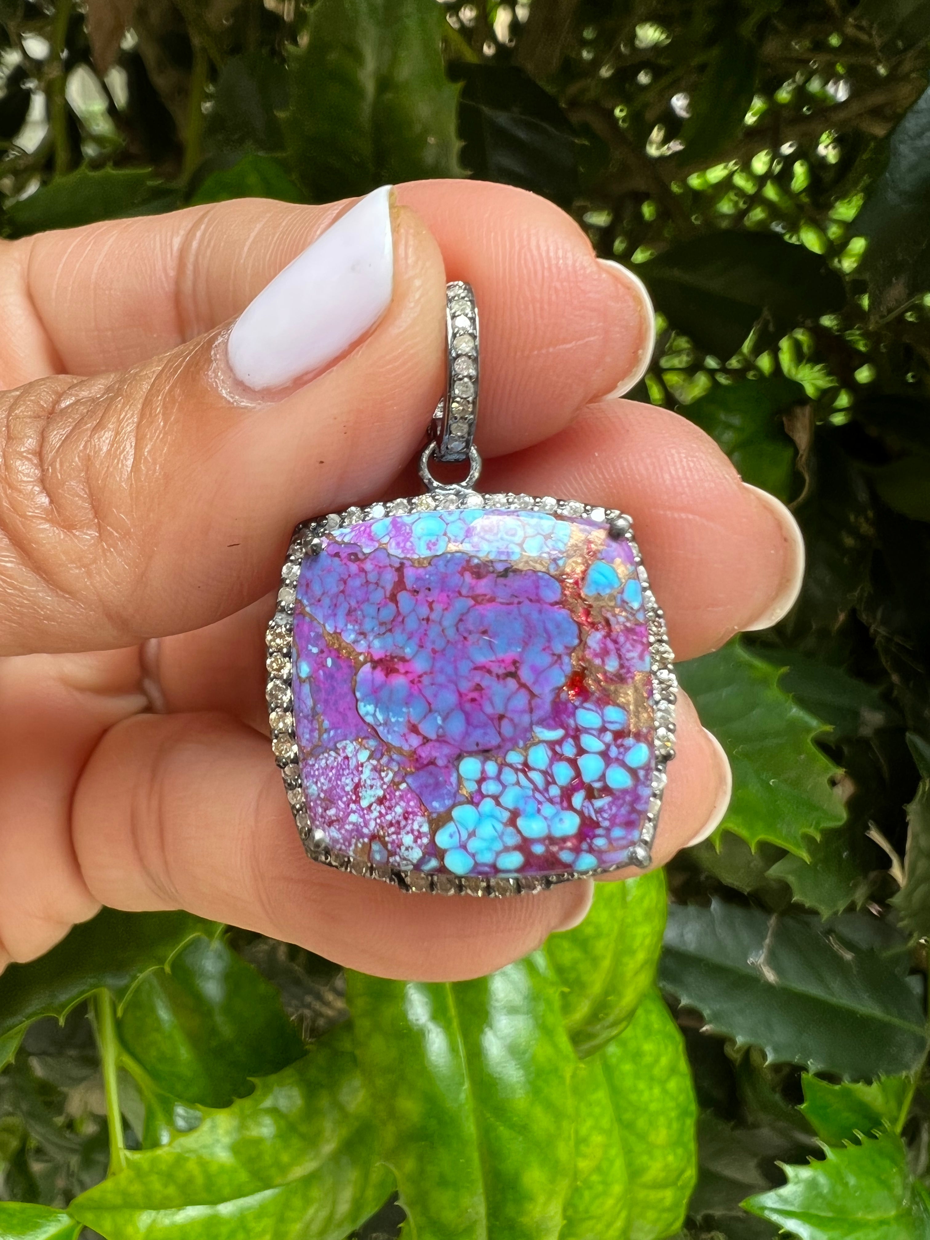 Purple Mohave Turquoise with Seed of Life Pinecone Pendant Necklace Sacred Geometry on sale Crystal Gemstone