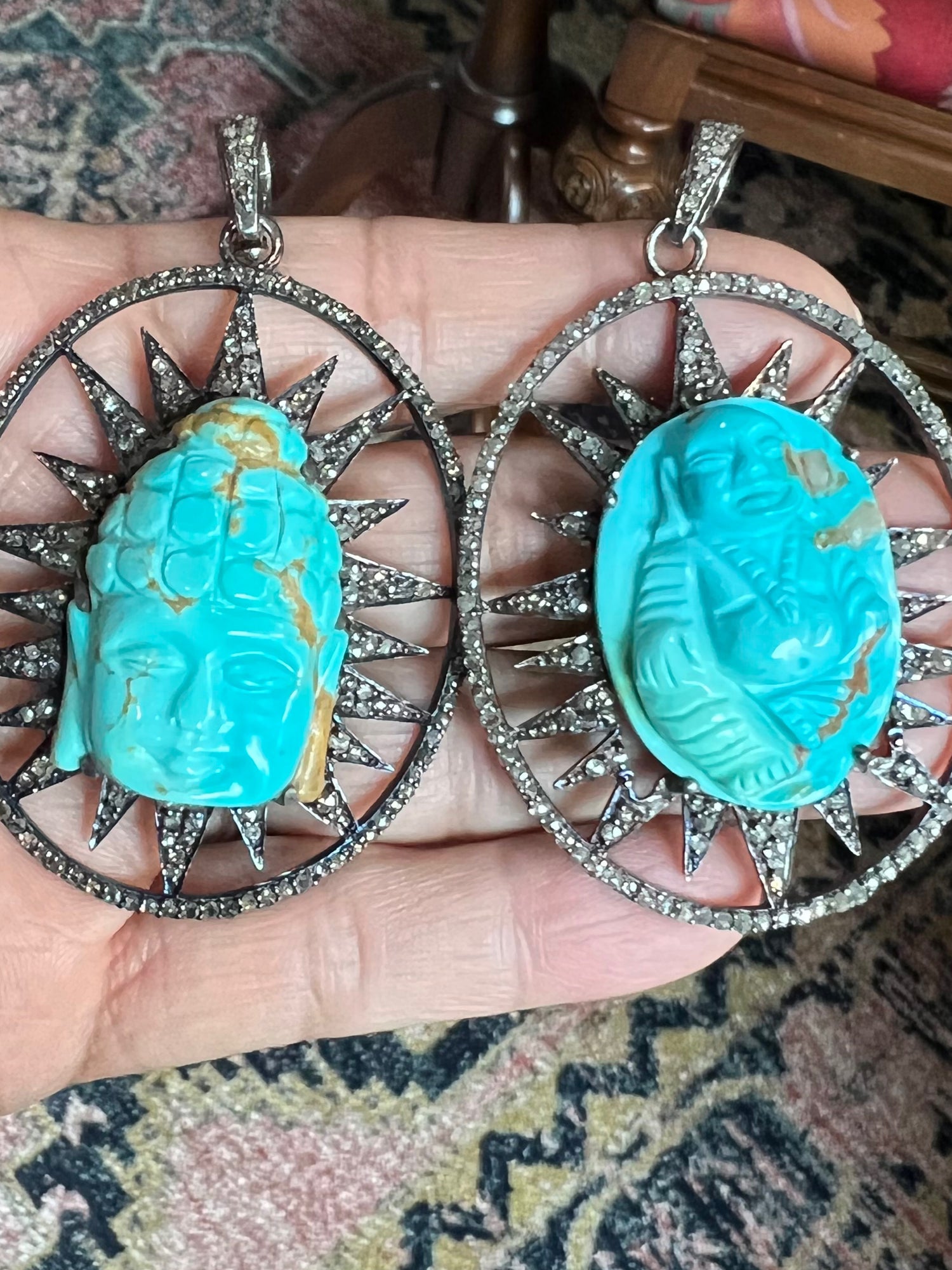 Special Edition: Carved Buddha Kingman Blue Turquoise Pendants | Ulka Rocks