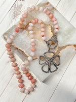 Pink Pink Opal Necklace and Pave Diamond Sterling Silver Flower Pendant | Ulka Rocks