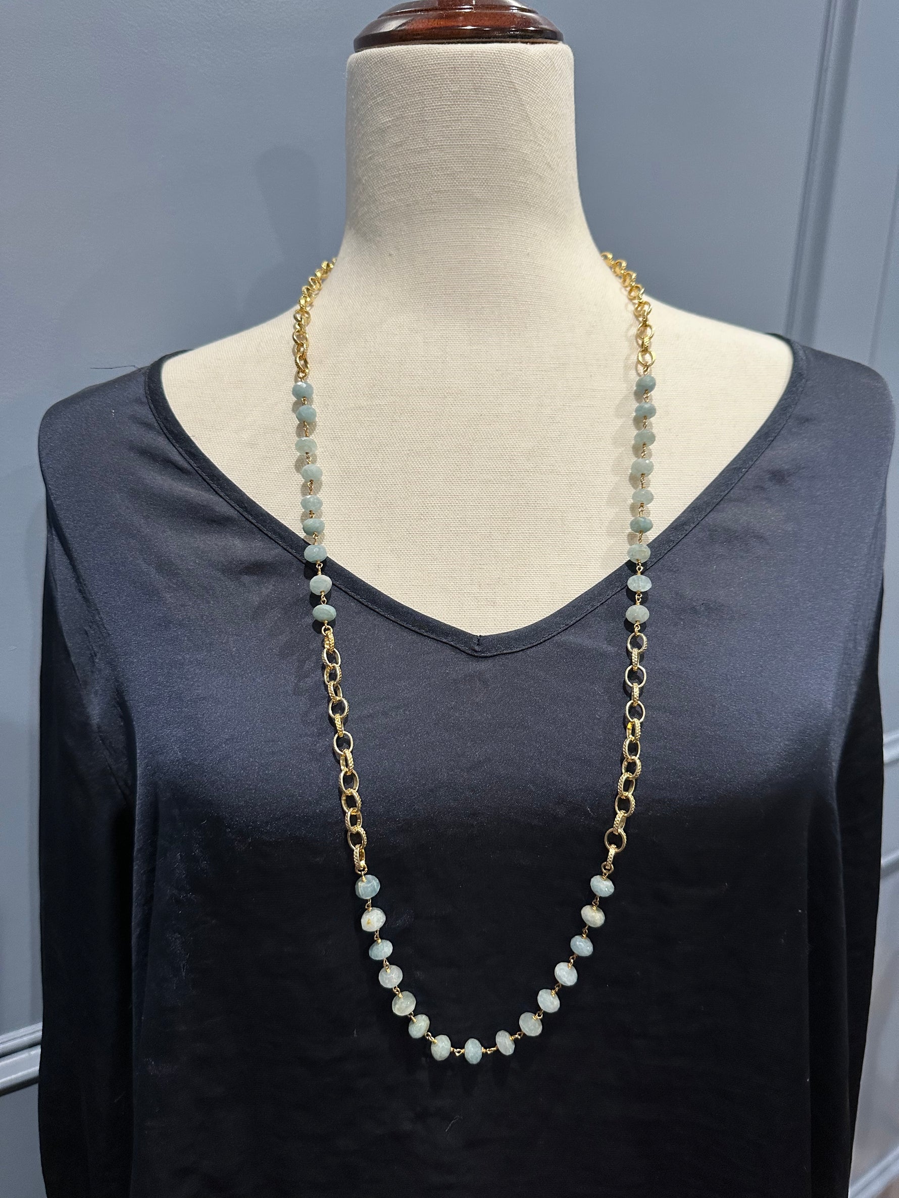Blue Amazonite and Gold Necklace | Ulka Rocks