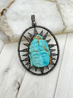 Special Edition: Carved Buddha Kingman Blue Turquoise Pendants | Ulka Rocks
