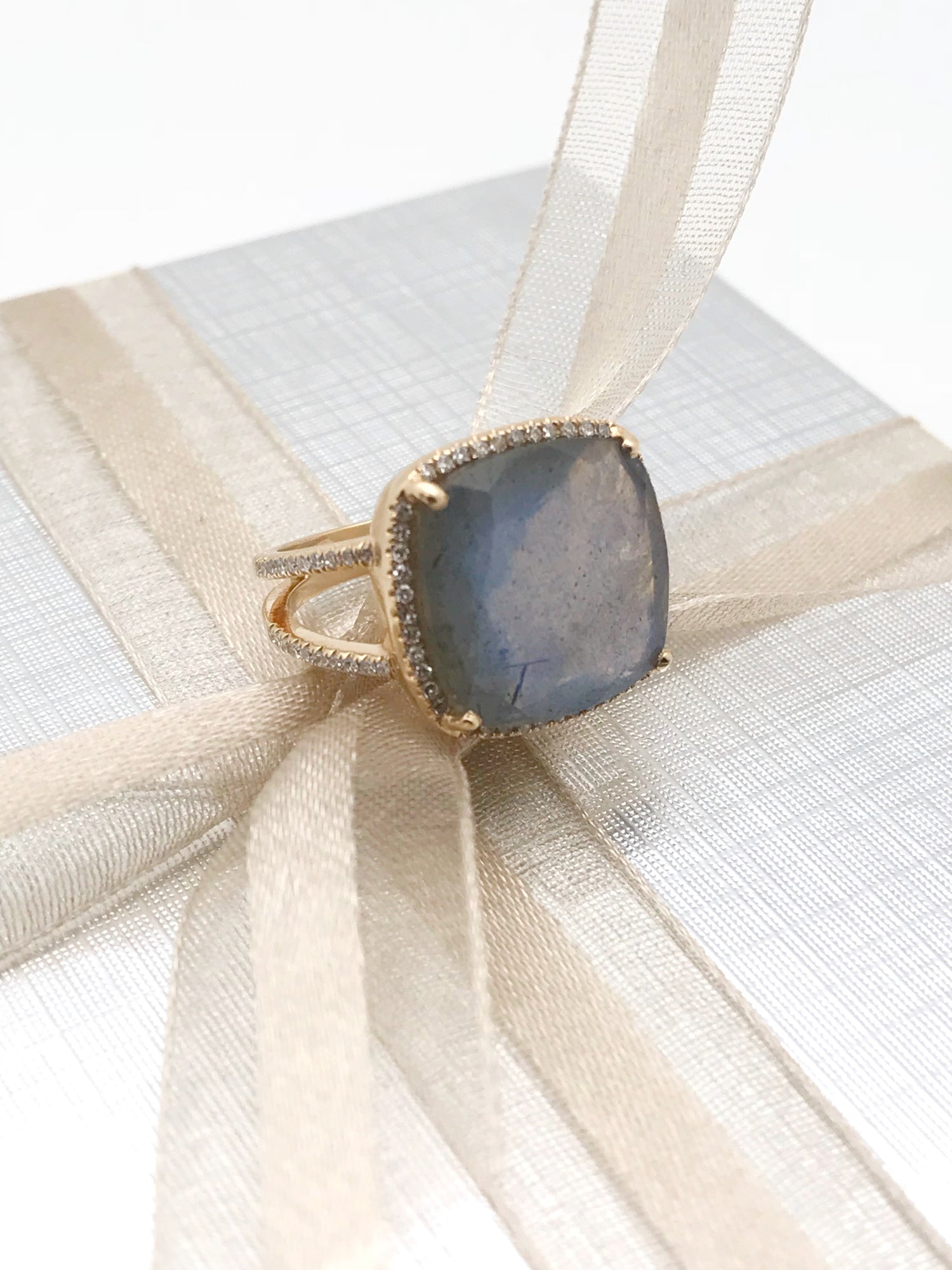 Diamond and Labradorite ring in 14k Yellow Gold by Ulka Rocks