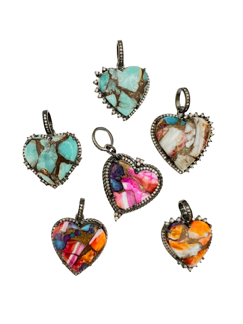 Rare Kingman Orange Turquoise Mohave Heart Pendants | Ulka Rocks