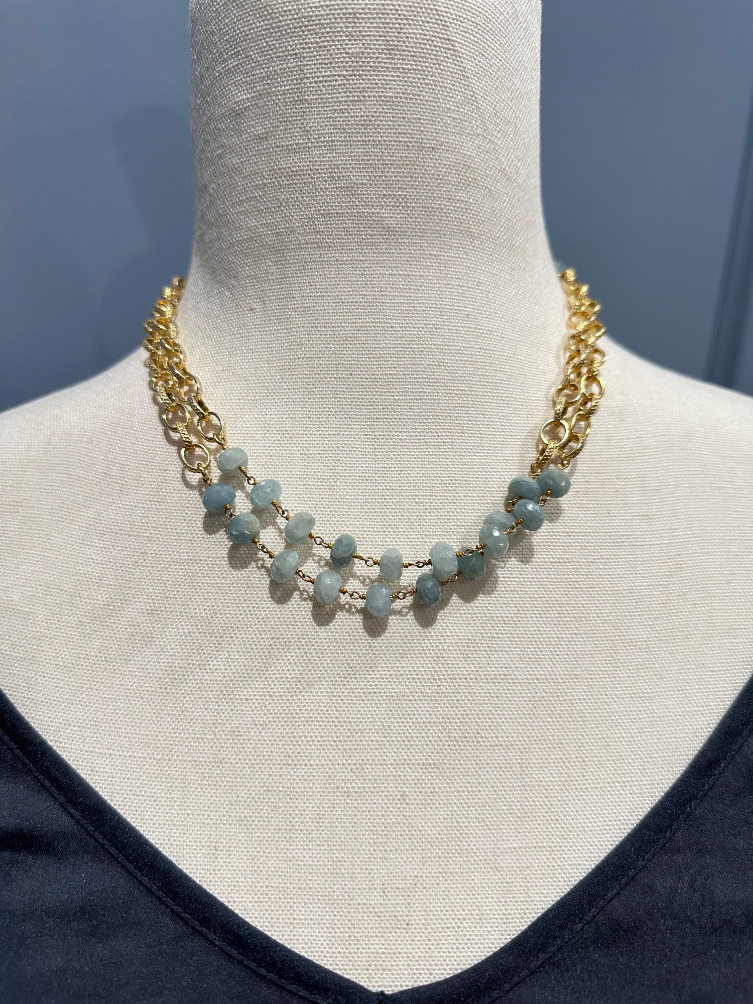 Blue Amazonite and Gold Necklace | Ulka Rocks