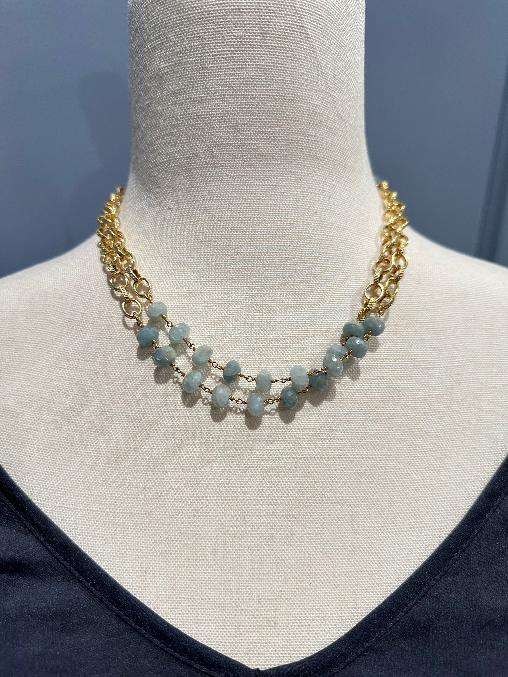 Blue Amazonite and Gold Necklace | Ulka Rocks