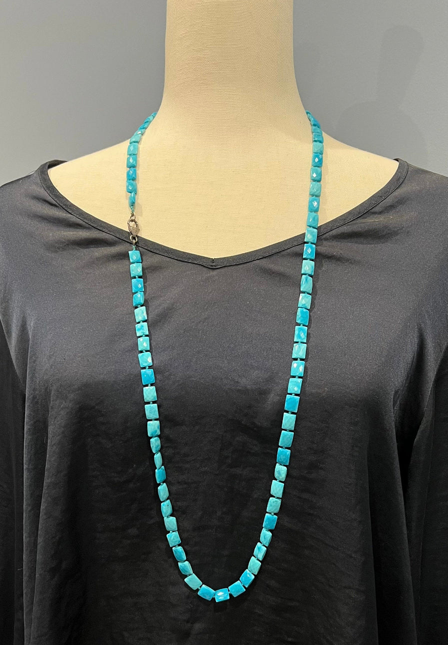 38" Turquoise Sterling Silver Necklace | Ulka Rocks