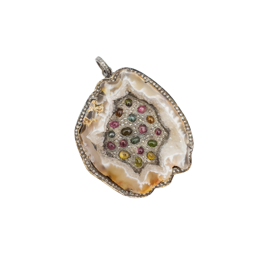 Diamond and Opal pendant alternate angle showing natural stone variation