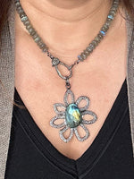 Green Labradorite Diamond Flower Pendant | Ulka Rocks