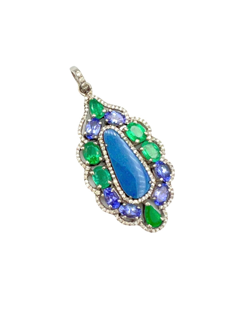 Tanzanite, Emerald, Purple Opal and Diamond Pendant | Ulka Rocks