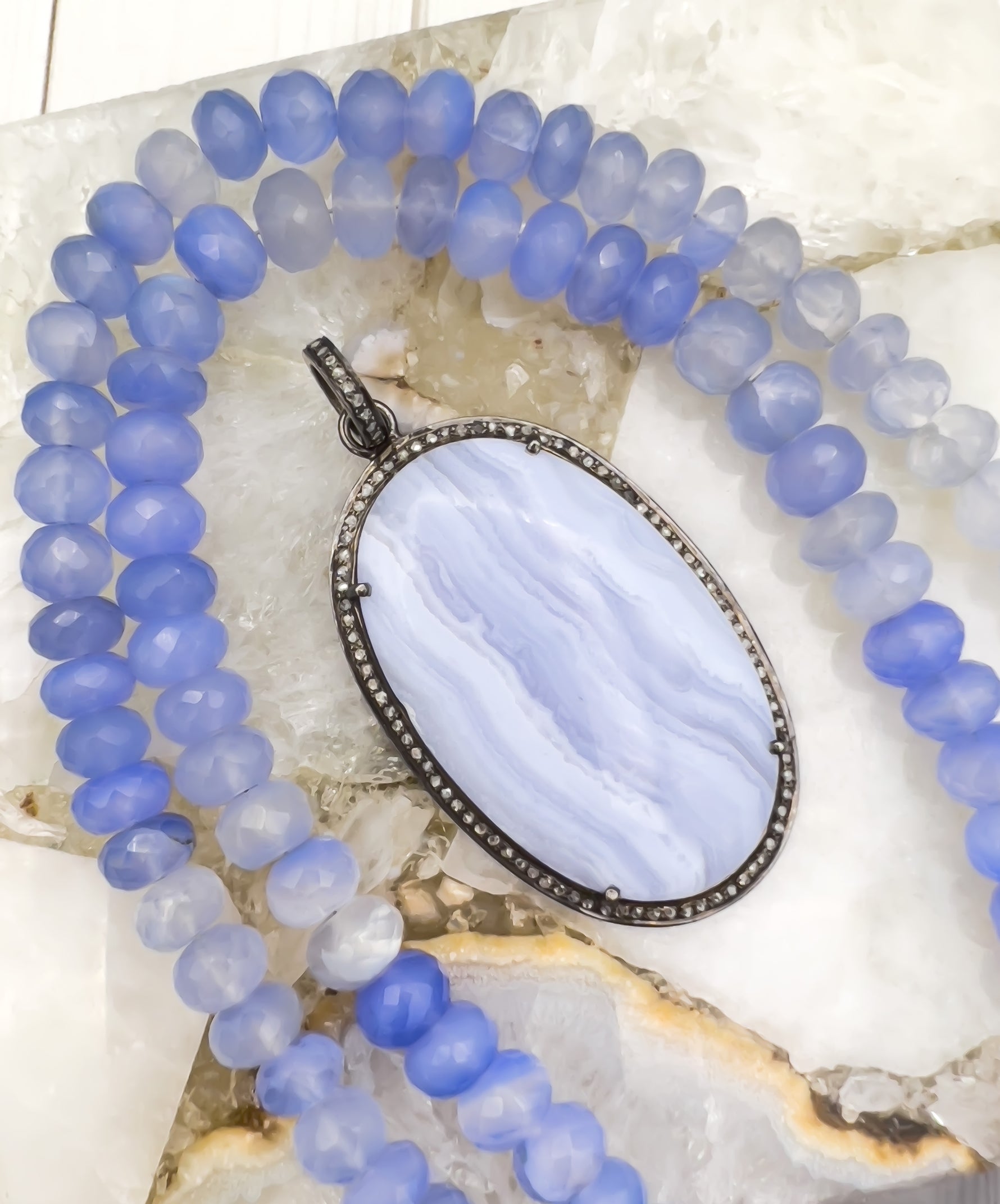 Blue Lace Blue Agate Koss Pendant | Ulka Rocks