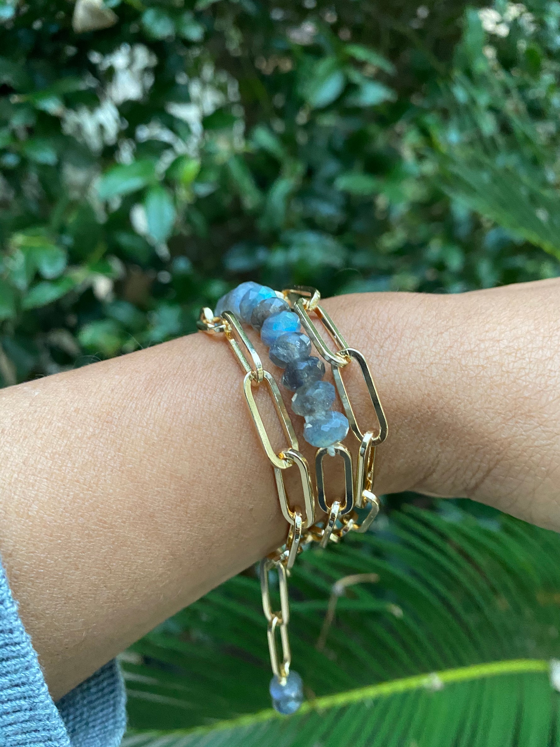 Tira Collection - Labradorite Paper Clip Chain Bracelet | Ulka Rocks