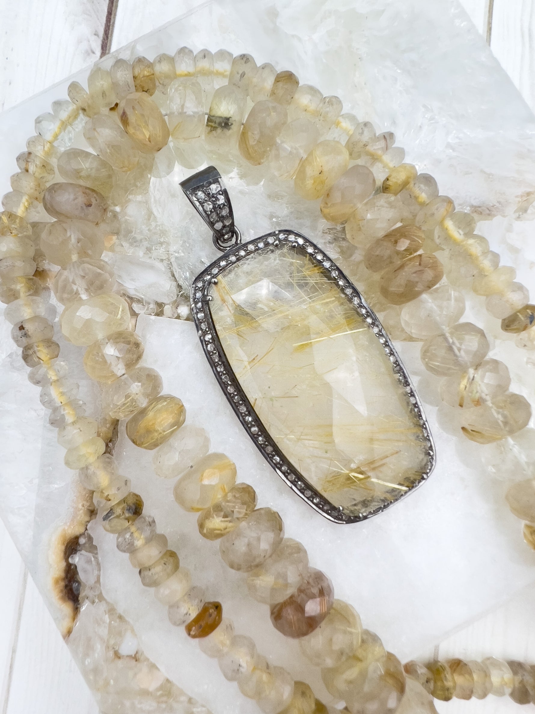 Golden Rutile Yellow Quartz Koss Pendant | Ulka Rocks
