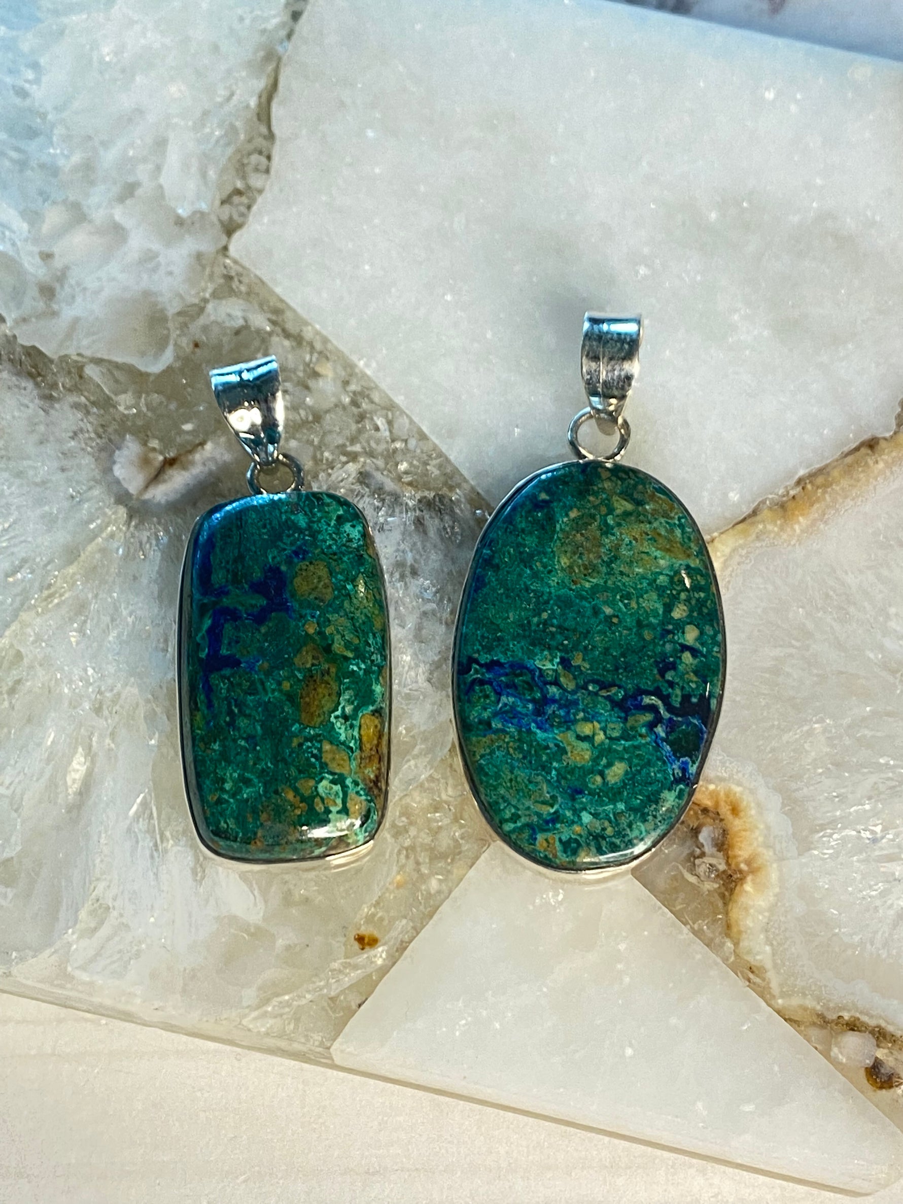 Green and Blue Green Azurite Pendants | Ulka Rocks