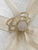 Diamond White Moonstone Double Band Ring in 14K Gold | Ulka Rocks