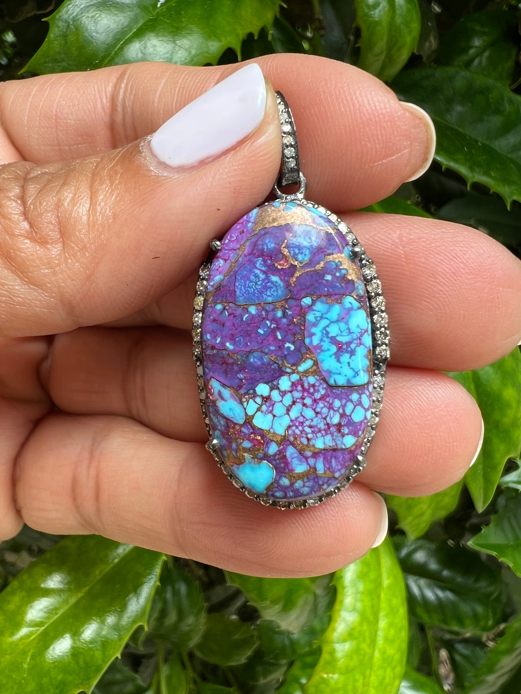 Diamond and Turquoise jewelry alternate angle showing natural stone variation