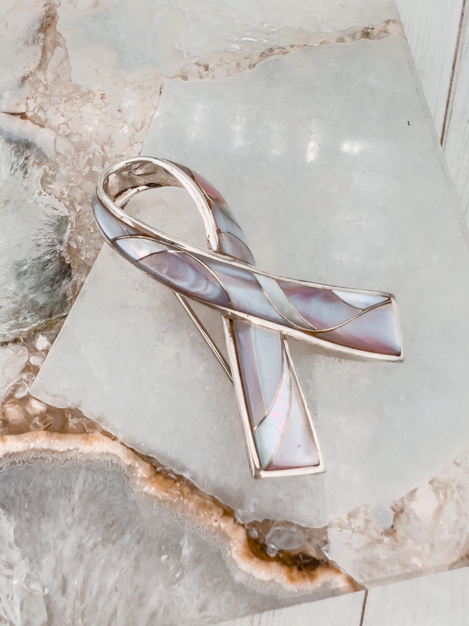 Pink Ribbon Mother of Pearl Pin | Ulka Rocks