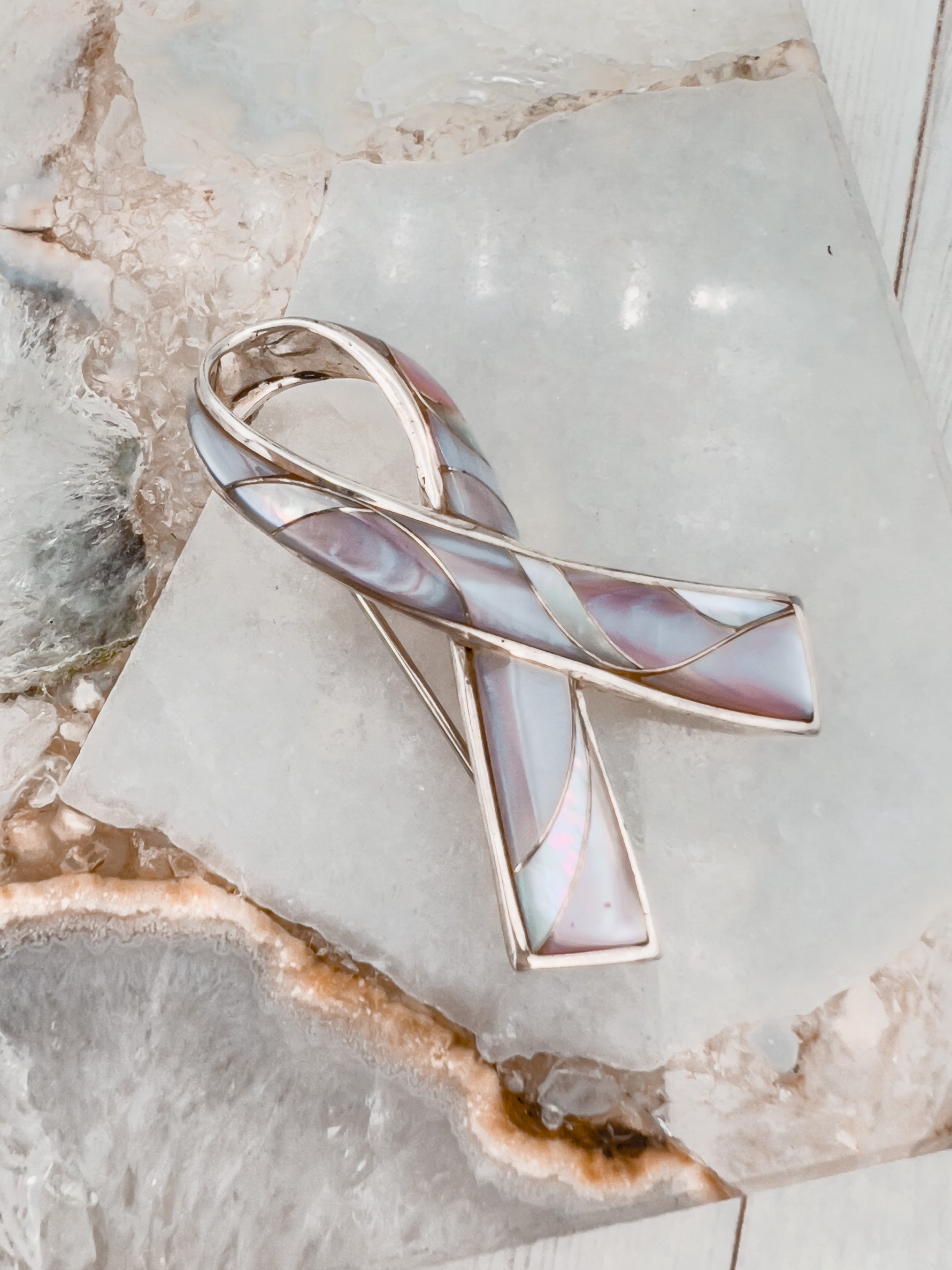 Pink Ribbon Mother of Pearl Pin | Ulka Rocks
