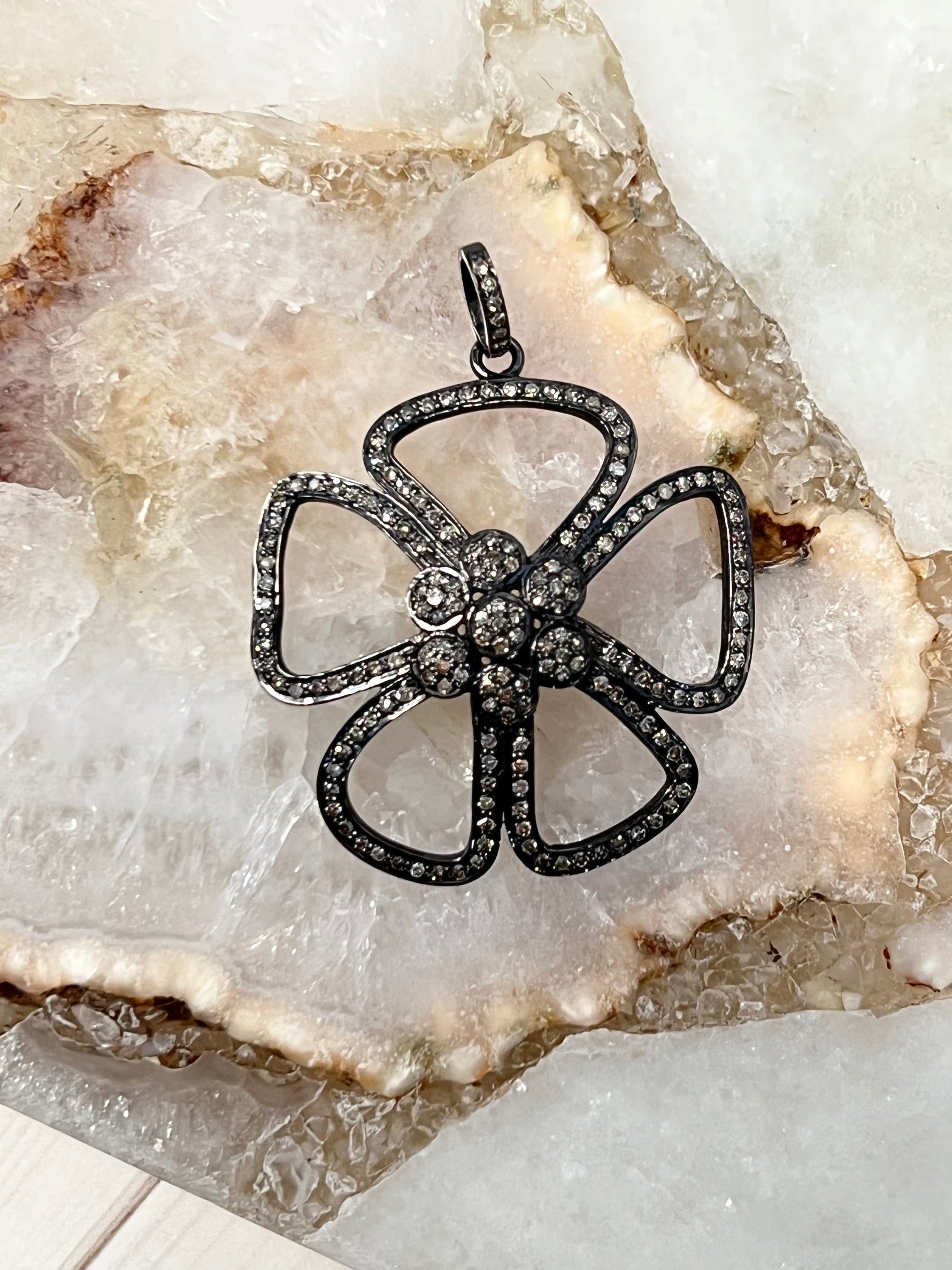 Pink Pink Opal Necklace and Pave Diamond Sterling Silver Flower Pendant | Ulka Rocks
