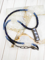 Ombré Sapphire Necklace with Blue Moonstone and Diamond Bar | Ulka Rocks